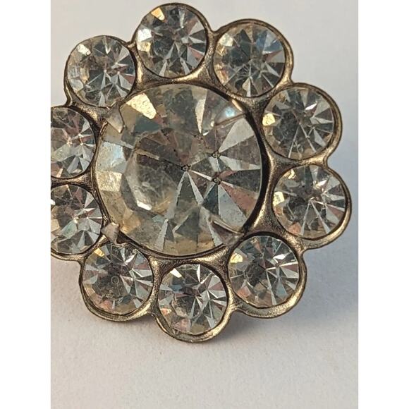 3 Vtge Rhinestone Buttons 7/8" Curved Shanks Clear On Silver Color - Picture 8 of 8
